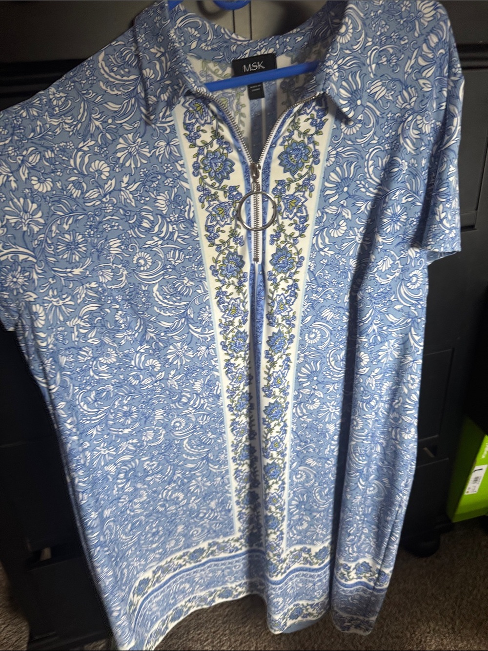 MSK Blue and White Floral Zip Polo Dress Size 3X